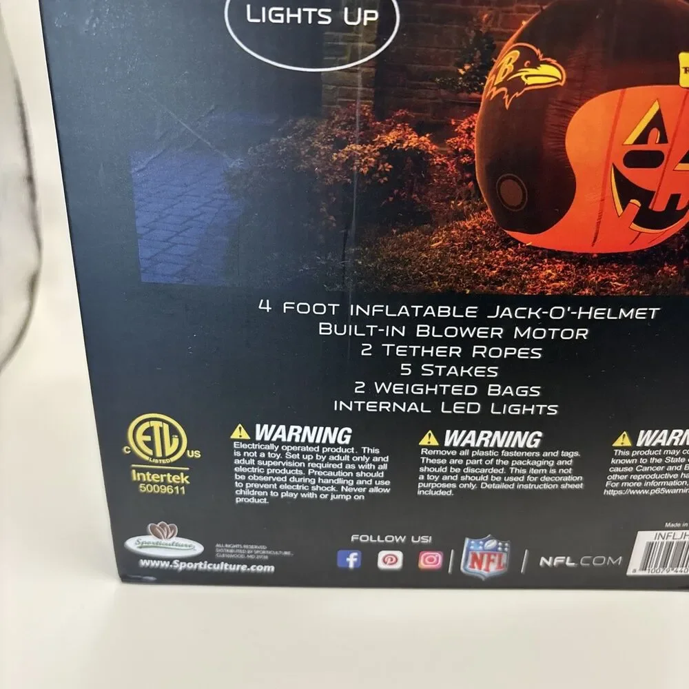 NFL Baltimore Ravens 4 Ft Inflatable Jack-O'-Helmet Halloween Outdoor Decor NEW